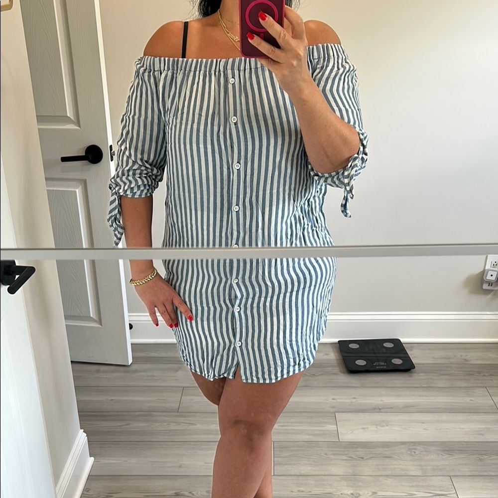 Cloth & Stone Blue and White Striped Mini Dress